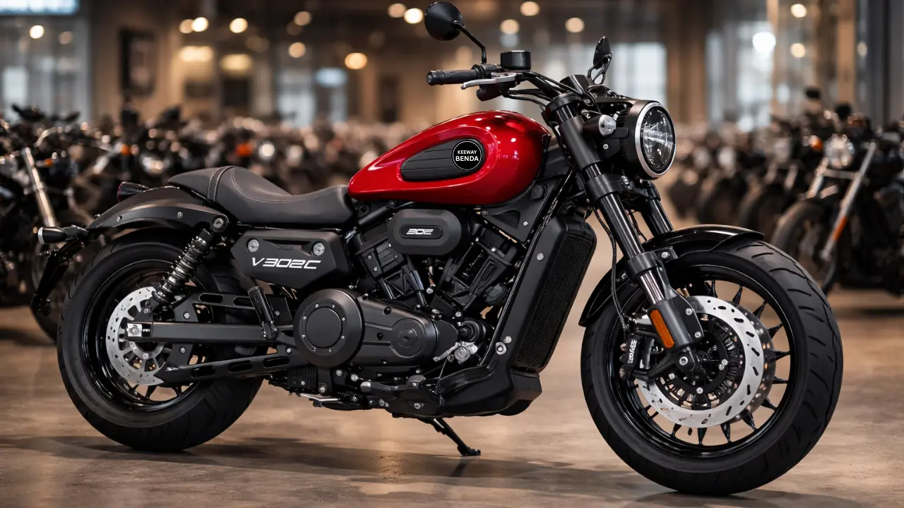 Keeway V302C 2026 red cruiser bike stylish design on highway India