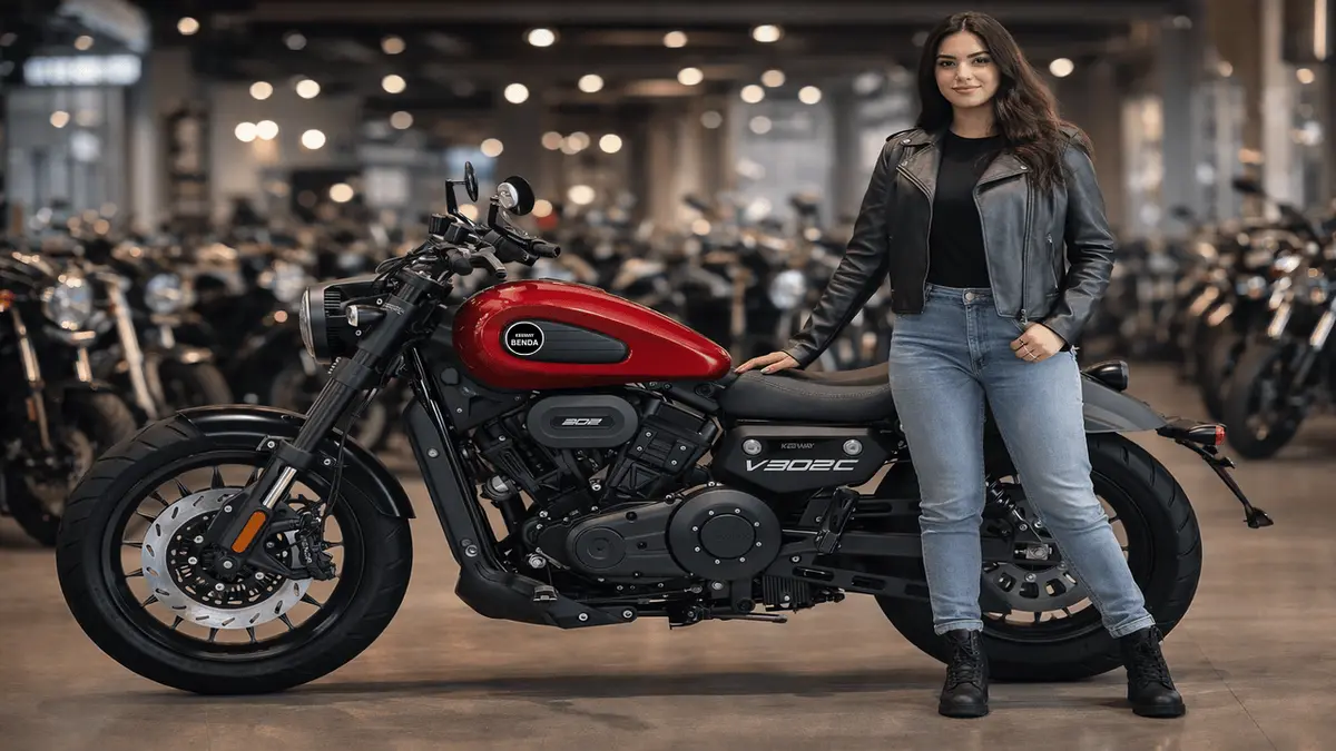 Keeway V302C 2026 red cruiser bike India side view