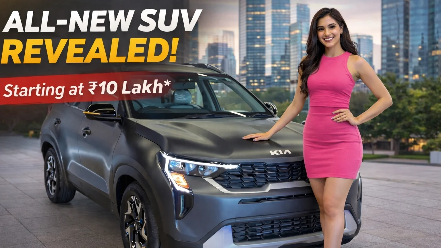 Kia Sonet 2026 new model front design with LED headlights in red color