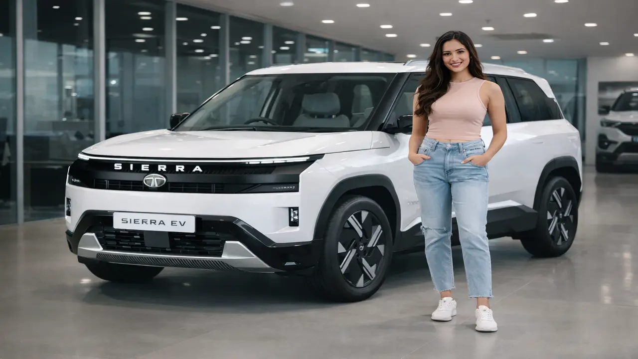 Tata Sierra EV 2026 front design with futuristic LED lights