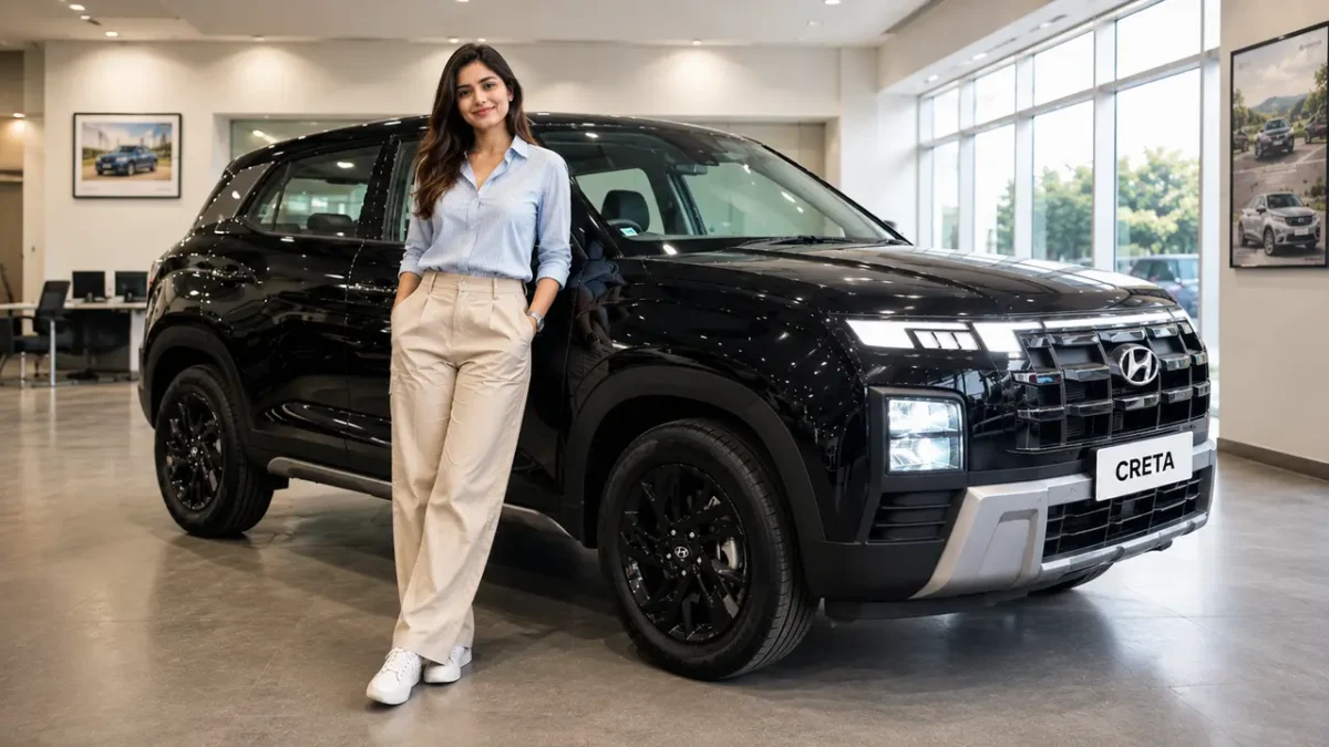 Hyundai Creta 2026 black SUV front look in showroom with premium design