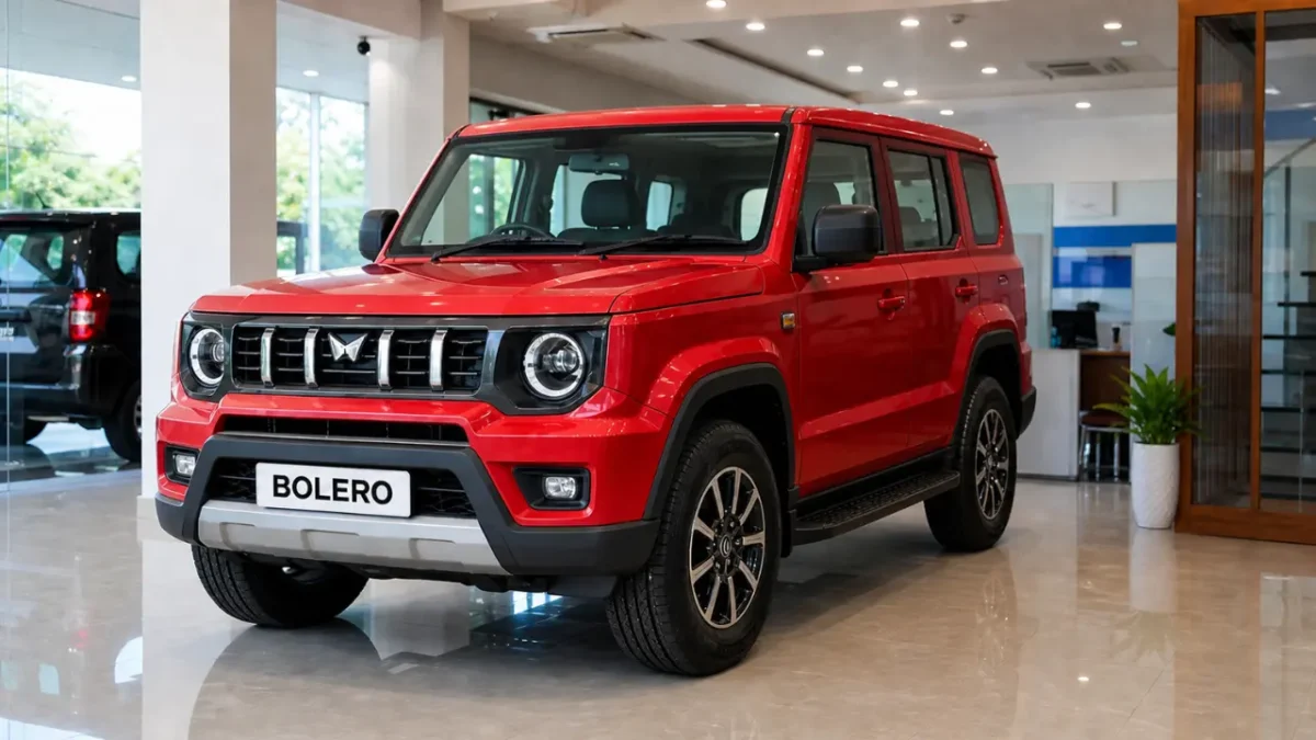 Mahindra Bolero 2026 facelift red color front view India SUV