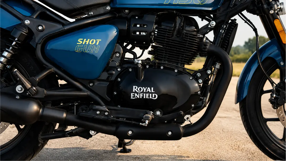 Royal Enfield Shotgun 650 engine and exhaust close-up view