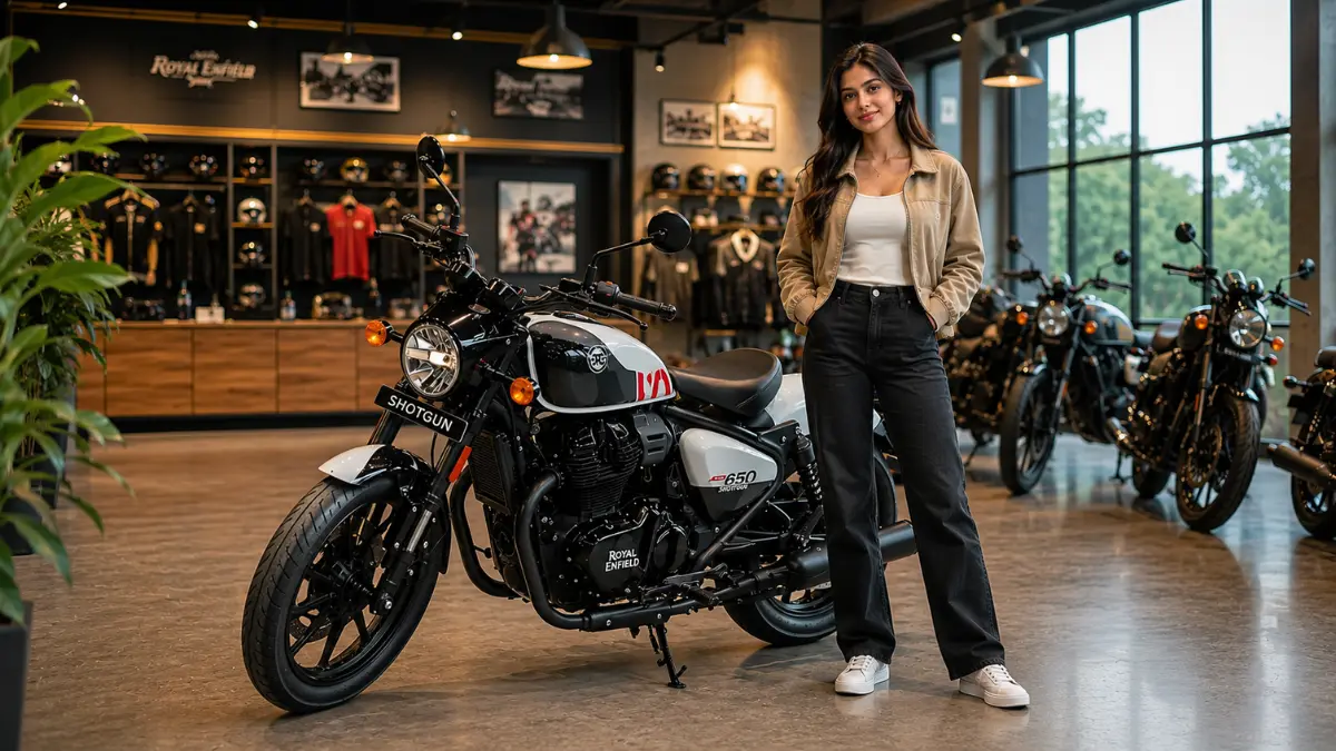 Royal Enfield Shotgun 650 2026 displayed inside premium showroom