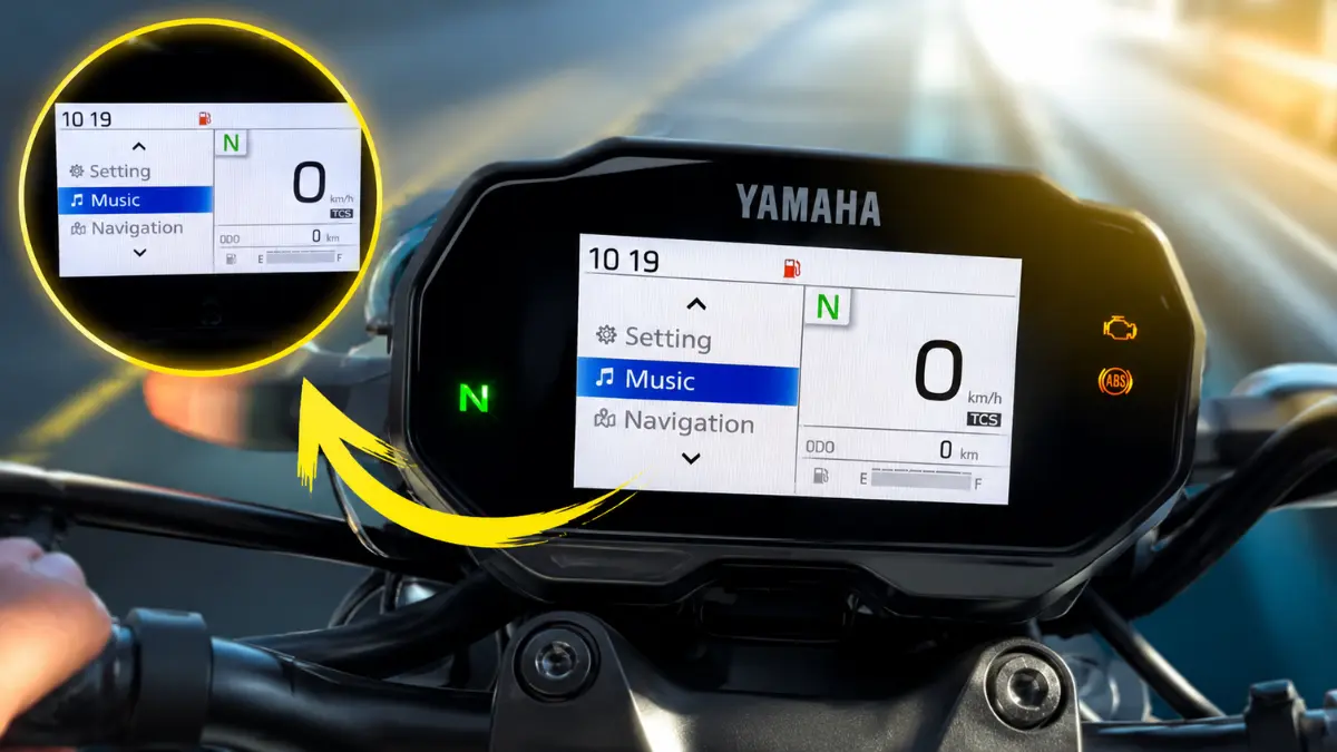 2026 Yamaha MT-15 V4 TFT digital instrument cluster with navigation and music controls